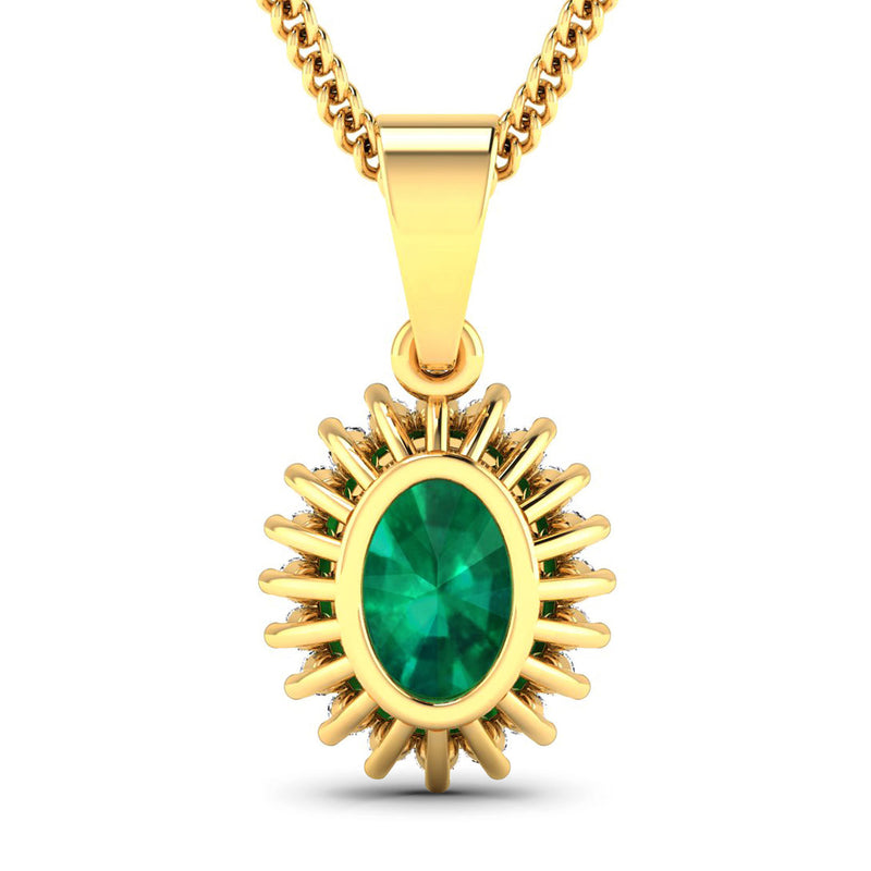 1.13 Carat Genuine Zambian Emerald and White Diamond 14K Yellow Gold Pendant