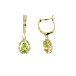 .88ct Peridot Diamond Dangle Earrings 14KT Yellow Gold