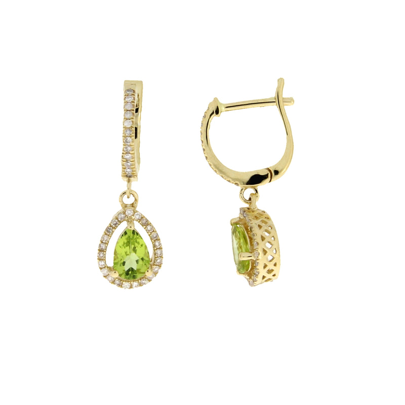 .88ct Peridot Diamond Dangle Earrings 14KT Yellow Gold