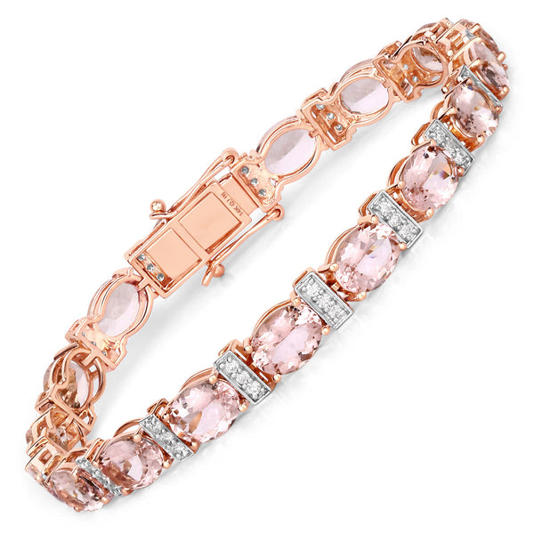 17.71 Carat Genuine Morganite and White Diamond 14K Rose Gold Bracelet