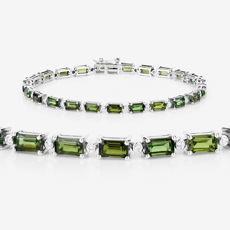 7.51 Carat Genuine Green Tourmaline and White Diamond 14K White Gold Bracelet