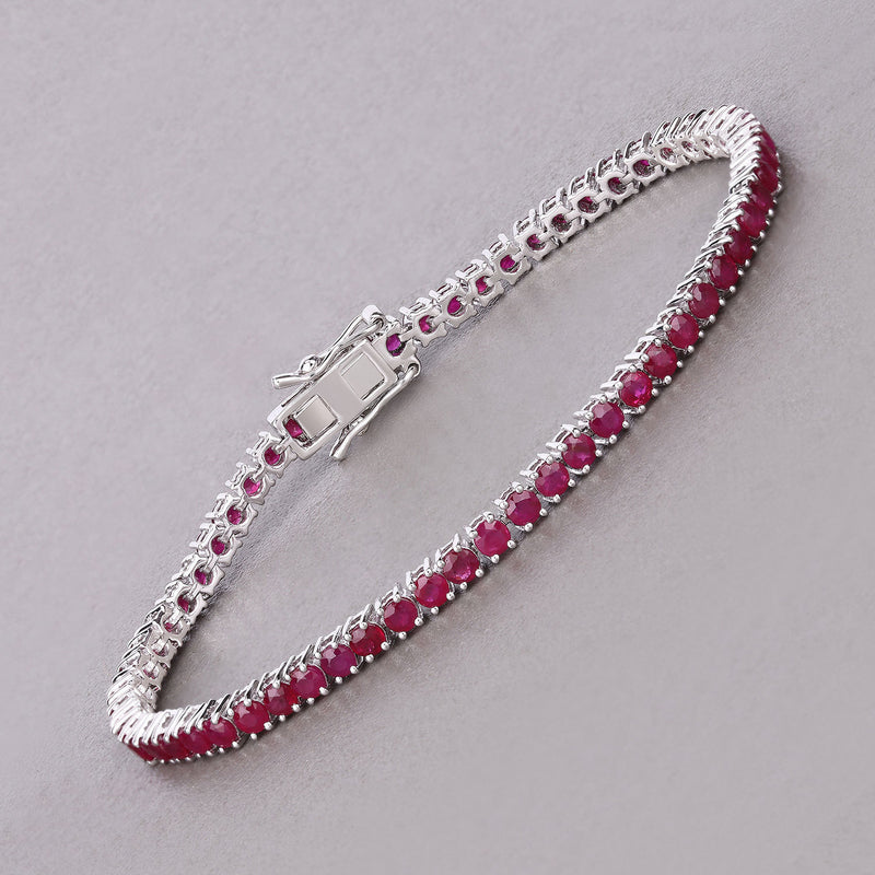 6.38 Carat Genuine Mozambique Ruby 14K White Gold Bracelet