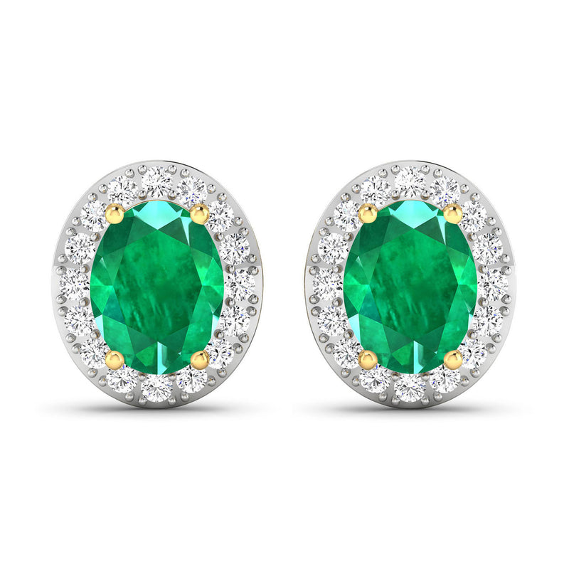 2.45 Carat Genuine Zambian Emerald and White Diamond 14K Yellow Gold Earrings