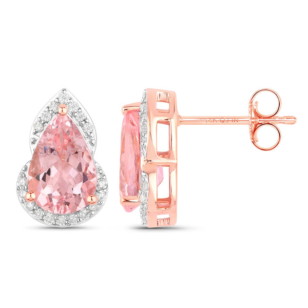 2.37 Carat Genuine Morganite and White Diamond 14K Rose Gold Earrings