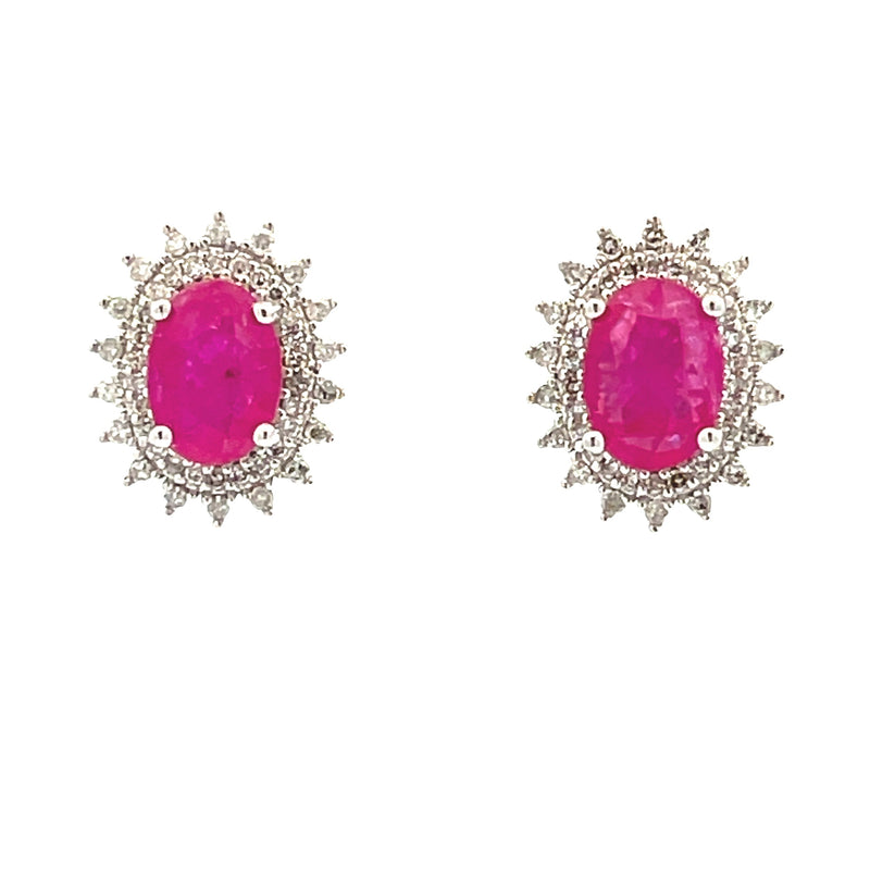 Natural 1.95ct Ruby Diamond Earrings 14KT White Gold