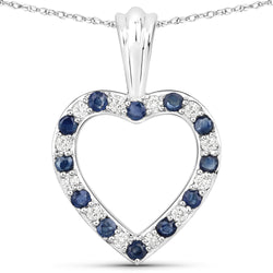 0.36 Carat Genuine Blue Sapphire and White Diamond 14K White Gold Pendant