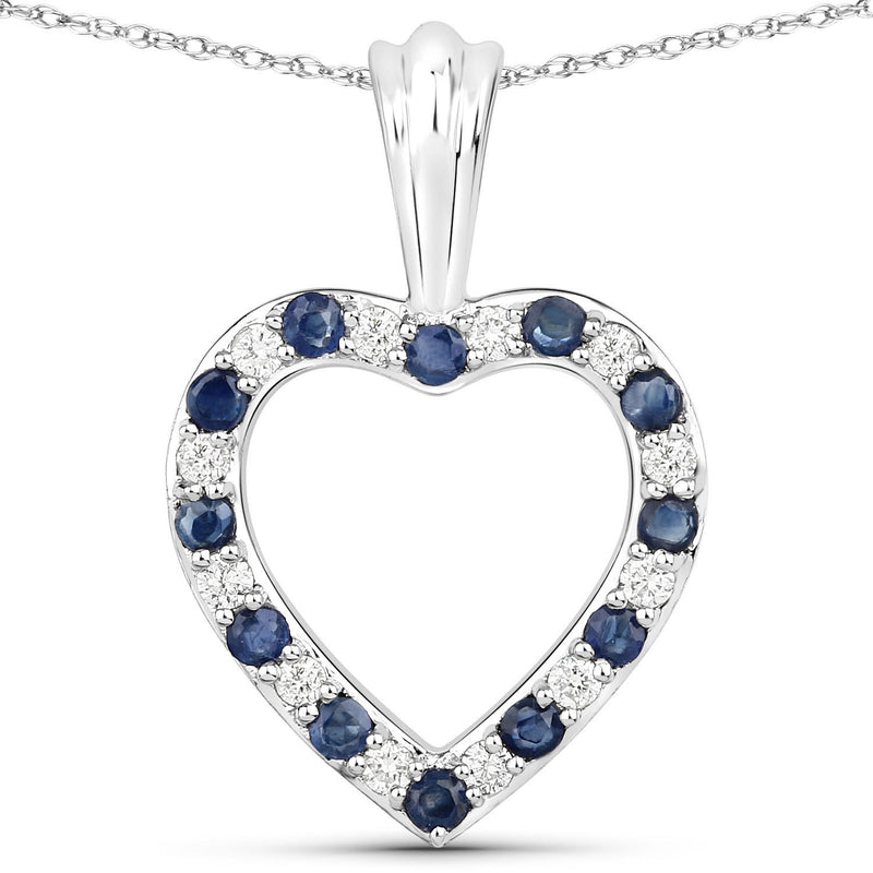 0.36 Carat Genuine Blue Sapphire and White Diamond 14K White Gold Pendant