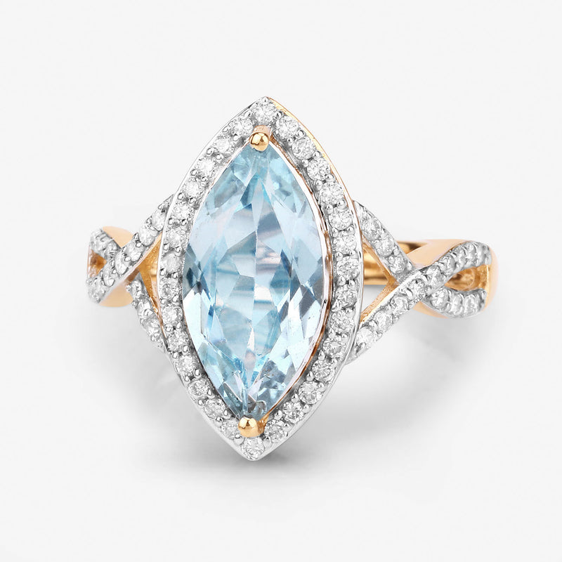 2.24 Carat Genuine Aquamarine and White Diamond 14K Yellow Gold Ring