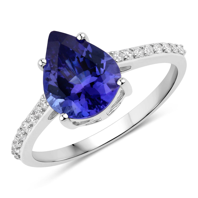 2.23 Carat Genuine Tanzanite and White Diamond 14K White Gold Ring