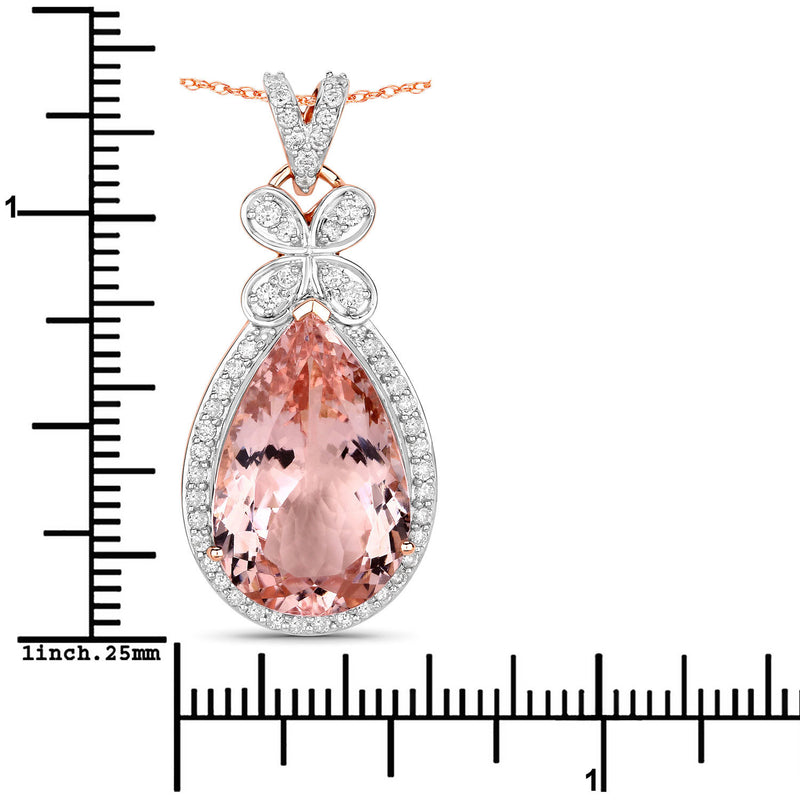 8.14 Carat Genuine Morganite and White Diamond 14K Rose Gold Pendant