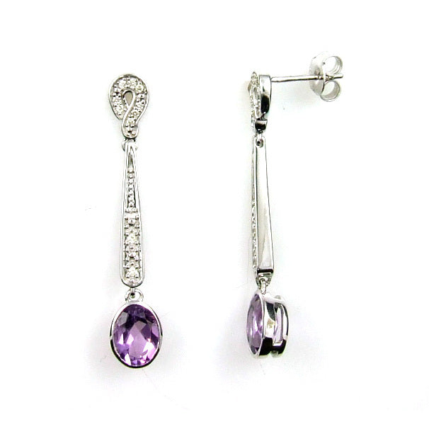 2.62ct Amethyst Diamond Dangle Earrings 14KT White Gold