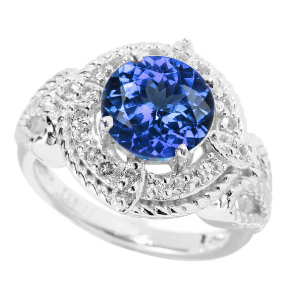V3 Jewelry Natural Tanzanite and White Topaz Halo Ring