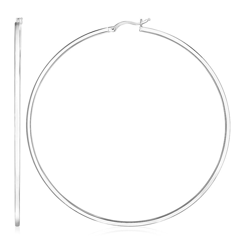 Sterling Silver Large Rectangular Profile Polished Hoop Earrings