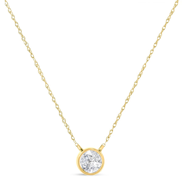 AGS Certified 10K Yellow Gold 1/10 cttw Diamond Solitaire Pendant Necklace (G-H, SI2-I1)