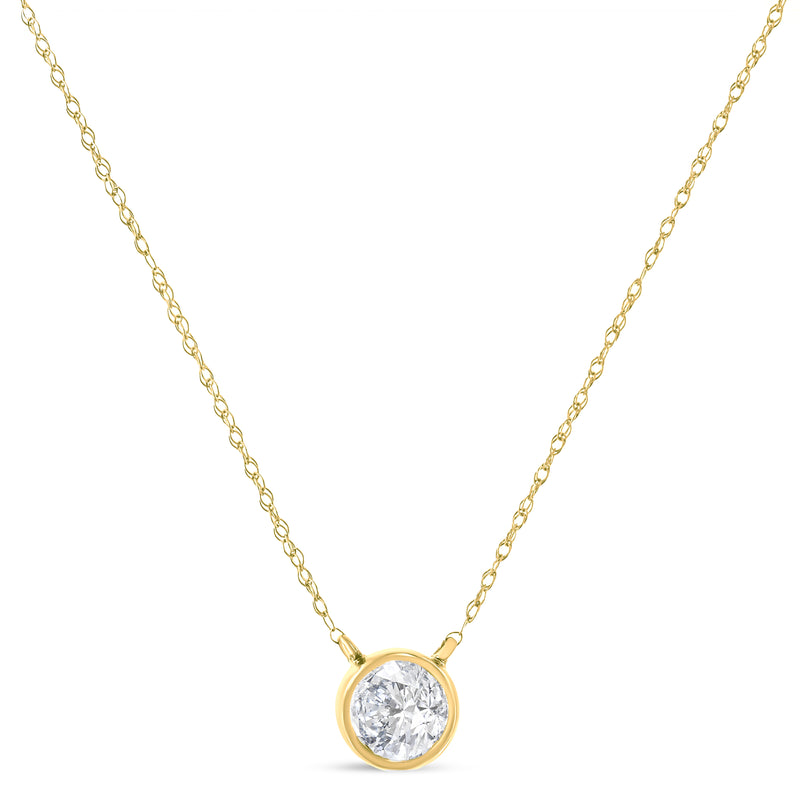 AGS Certified 10K Yellow Gold 1/10 cttw Diamond Solitaire Pendant Necklace (G-H, SI2-I1)