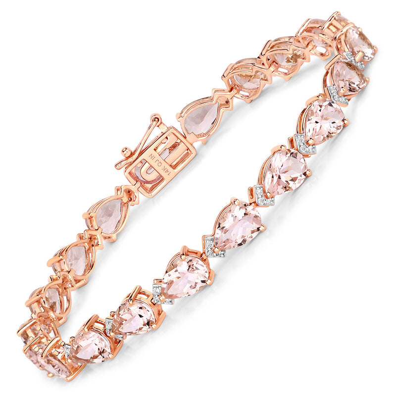 11.21 Carat Genuine Morganite and White Diamond 14K Rose Gold Bracelet