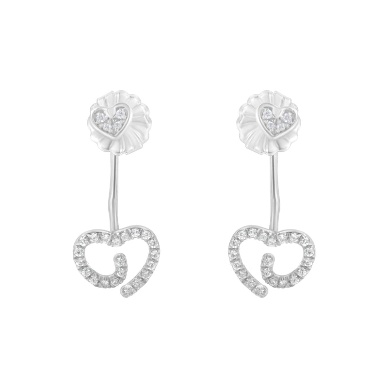 .925 Sterling Silver 1/4 Cttw Diamond Swirl Heart Front/Back Earrings (I-J Color, I2-I3 Clarity)