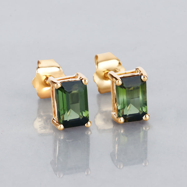 1.30 Carat Genuine Green Tourmaline 14K Yellow Gold Earrings