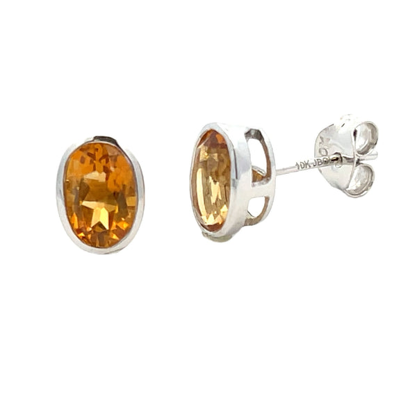 Genuine 1.41ct Citrine Stud Earrings 10KT White Gold