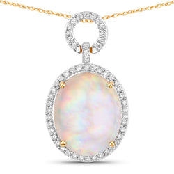 4.80 Carat Genuine Ethiopian Opal and White Diamond 14K Yellow Gold Pendant