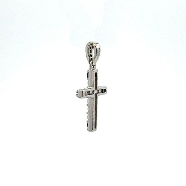 .40ct Sapphire Cross Religious Pendant 10KT White Gold