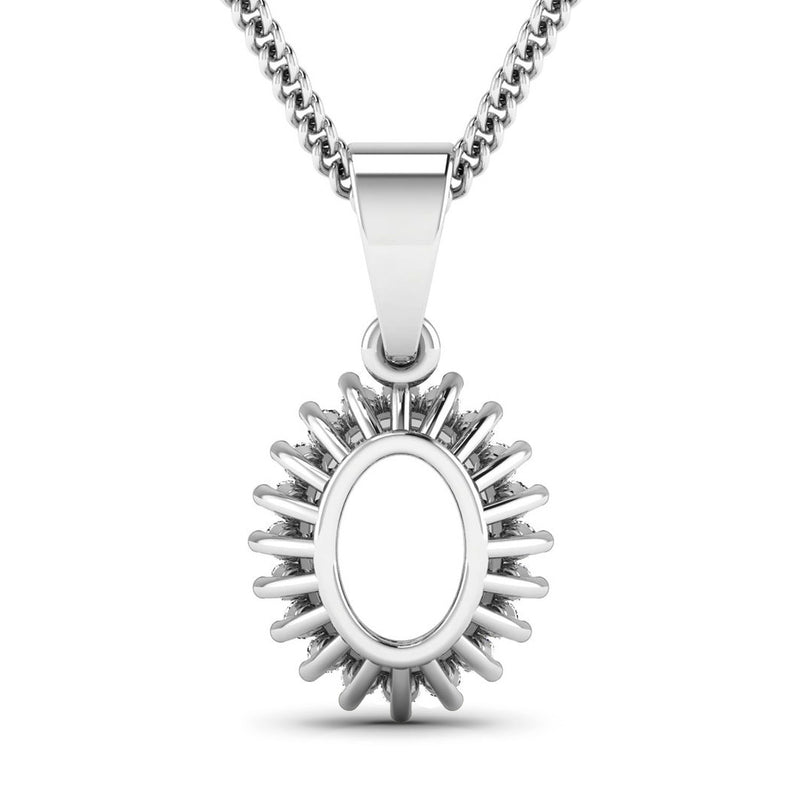 0.13 Carat Genuine White Diamond 14K White Gold Semi Mount Pendant - holds 8x6mm Oval Gemstone