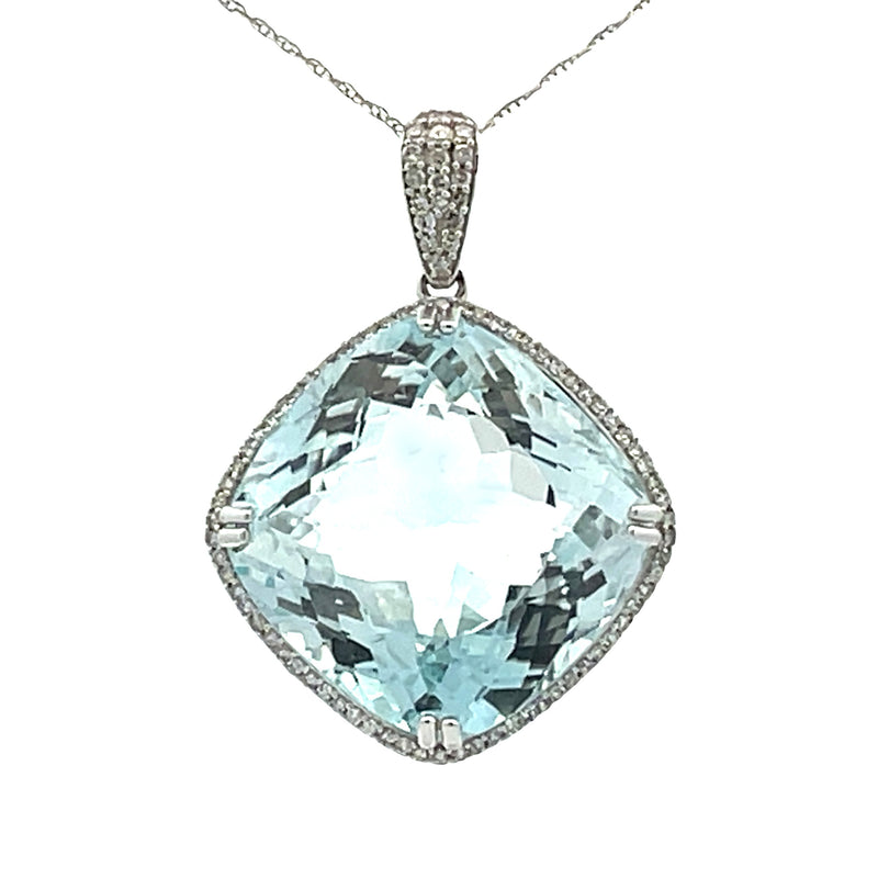 Blue Topaz Diamond Fashion Pendants 14KT White Gold