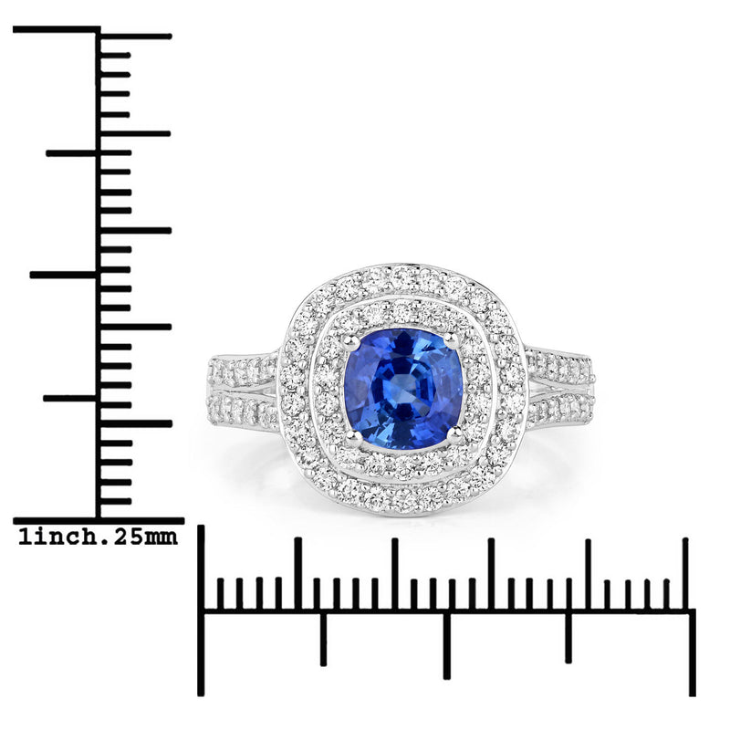 1.96 Carat Genuine Blue Sapphire and White Diamond 18K White Gold Ring