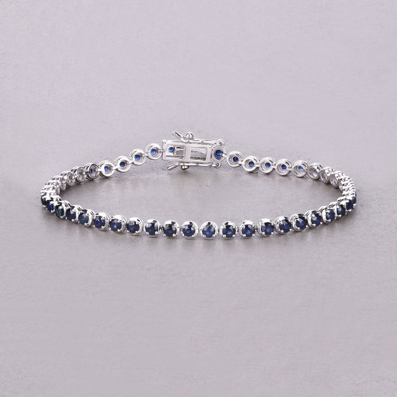 3.13 Carat Genuine Blue Sapphire 14K White Gold Bracelet