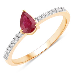 0.50 Carat Genuine Mozambique Ruby And White Diamond 10K Yellow Gold Ring