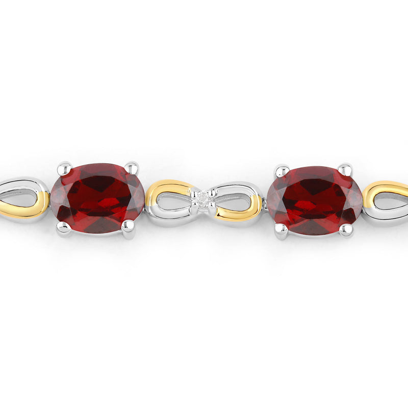 3.47 Carat Genuine Garnet and White Topaz .925 Sterling Silver Bracelet