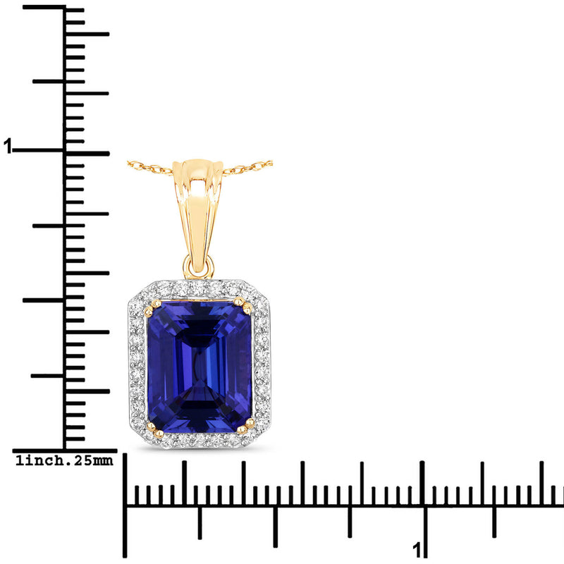 5.86 Carat Genuine Tanzanite and White Diamond 18K Yellow Gold Pendant