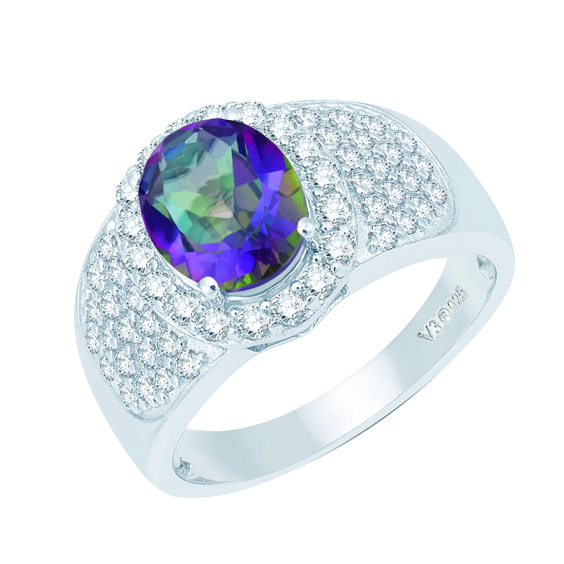 V3 Jewelry Mystic Green Topaz & White Topaz Halo Ring