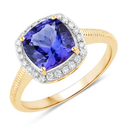 2.20 Carat Genuine Tanzanite and White Diamond 14K Yellow Gold Ring