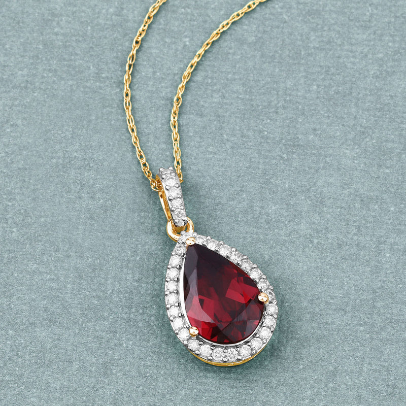 3.29 Carat Genuine Rhodolite and White Diamond 14K Yellow Gold Pendant