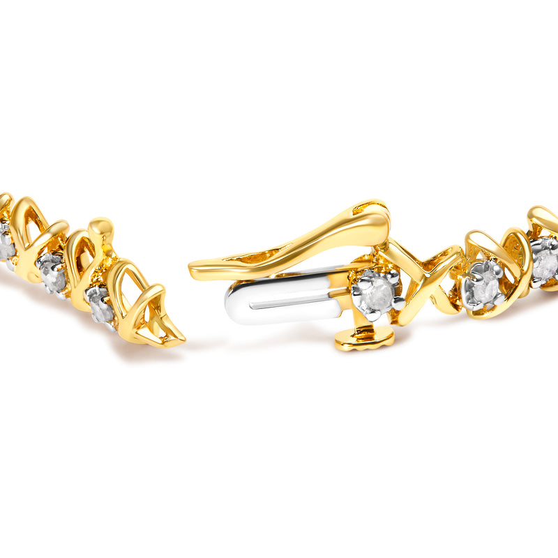 10k Yellow Gold-Plated Sterling Silver 1.00 Cttw Round-Cut Diamond X-Link 7.50" Bracelet (I-J Color, I3 Clarity)