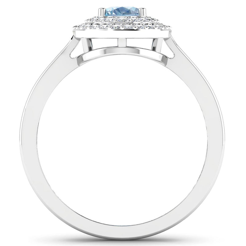 0.76 Carat Genuine Aquamarine and White Diamond 14K White Gold Ring