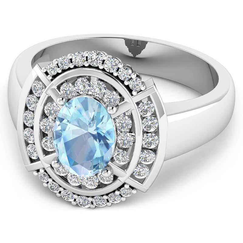 1.57 Carat Genuine Aquamarine and White Diamond 14K White Gold Ring