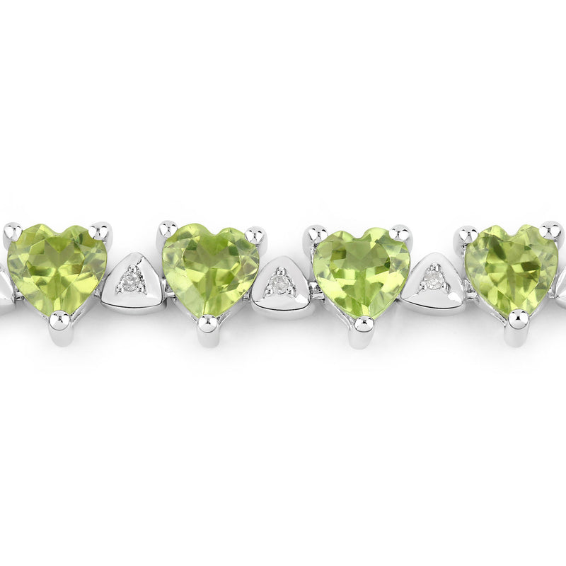 10.24 Carat Genuine Peridot and White Diamond .925 Sterling Silver Bracelet