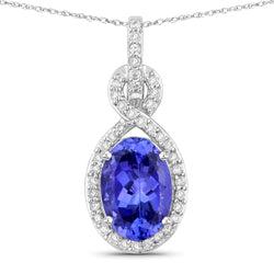 1.57 Carat Genuine Tanzanite and White Diamond 14K White Gold Pendant