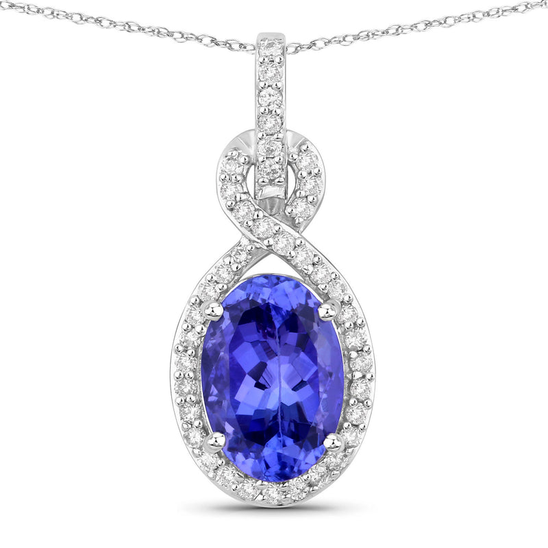 1.57 Carat Genuine Tanzanite and White Diamond 14K White Gold Pendant