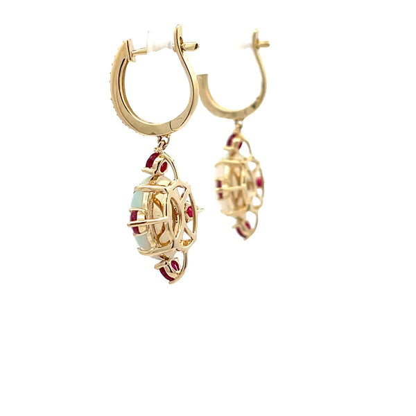 Natural 5.43ct Opal Ruby Earrings 14KT Yellow Gold