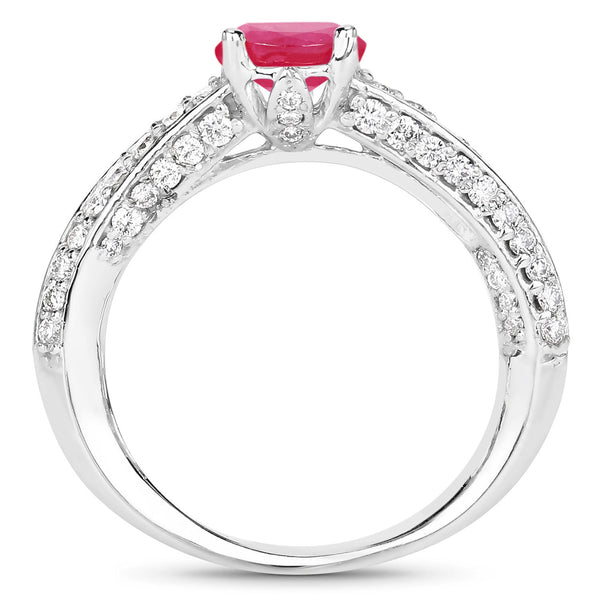 1.49 Carat Genuine Ruby and White Diamond 14K White Gold Ring (I Color, SI Clarity)