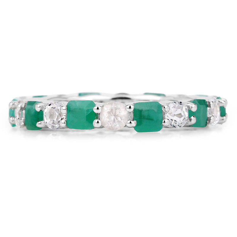 2.90 Carat Genuine Emerald and White Topaz .925 Sterling Silver Ring