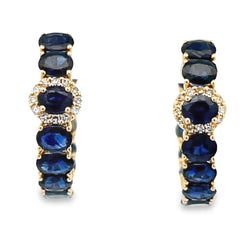 4.93ct Sapphire Diamond Hoop Earrings 14KT Yellow Gold