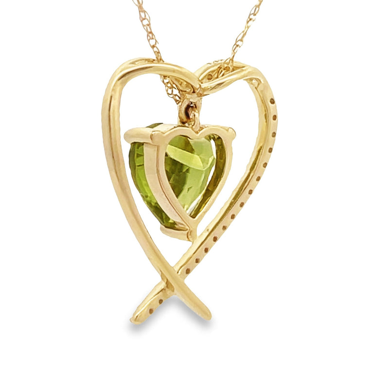 Peridot Diamond Heart Love Pendant 14KT Yellow Gold