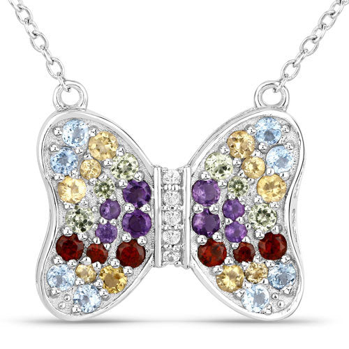 1.18 Carat Genuine Multi Stones .925 Sterling Silver Necklace