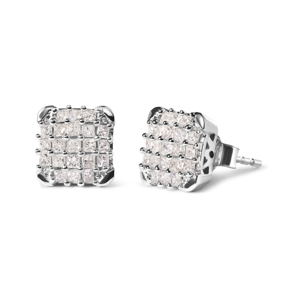 10K White Gold 3/4 Cttw Princess Diamond Composite Open Frame Stud Earrings (I-J Color, I1-I2 Clarity)