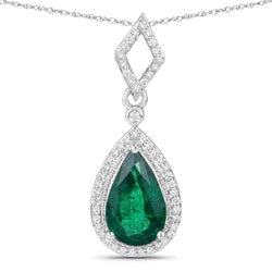 IGI Certified 1.81 Carat Genuine Zambian Emerald and White Diamond 14K White Gold Pendant