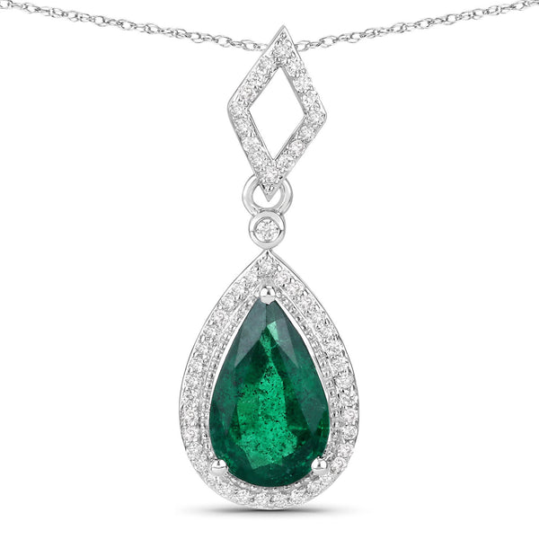 IGI Certified 1.81 Carat Genuine Zambian Emerald and White Diamond 14K White Gold Pendant